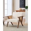 Mid-Century Rattan Lounge Chair, Linen Upholstered Vintage Armchair with So-Lid Wood Frame for Living Room/Bedroom, 286LB Capacity, Beige(1 PCS) - 2 of 4