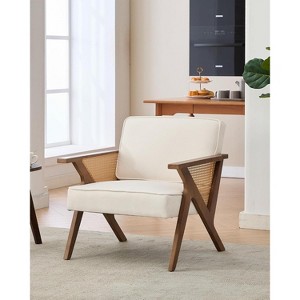 Linen Accent Chairs, Mid-Century Modern Armchair with Wood Legs - 1 of 4