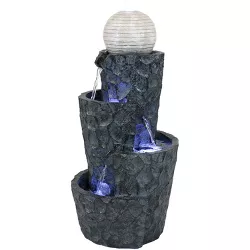 Sunnydaze 32"H Electric Polyresin Hewn Spiral Tower Outdoor Water Fountain with LED Lights