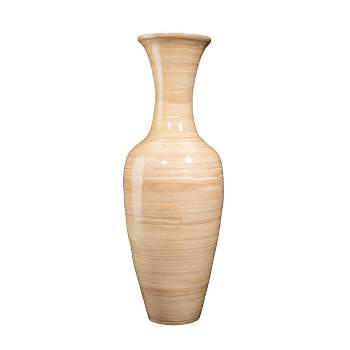 Hasting Home Handcrafted 28" Tall Natural Bamboo Vase, Decorative Classic Floor Vase for Silk Plants, Flowers, Filler Decor