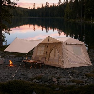 BAOURE 13.12ft x 9.02ft Inflatable Camping Tent with Detachable Canopy, 8-10 Person Blow Up Hot Tent with Stove Jack & AC Port - 1 of 4