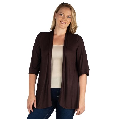 24seven Comfort Apparel Women's Plus Open Front Cardigan-brown-1x : Target