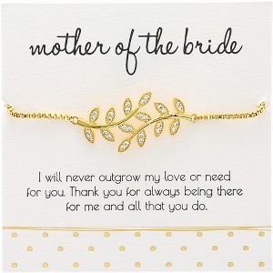 Pavilion Gift Company - Mother of the Bride - White Zircon Leaf - Gold Plated Adjustable Bracelet - Bracelets - 1 of 4