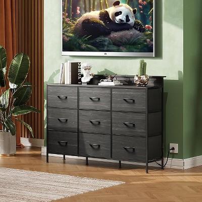 GALAXHERO 9 Fabric Drawers TV Stand for 45-55 inch TV with LED Lights & Charging Station for Living Room, Hallway