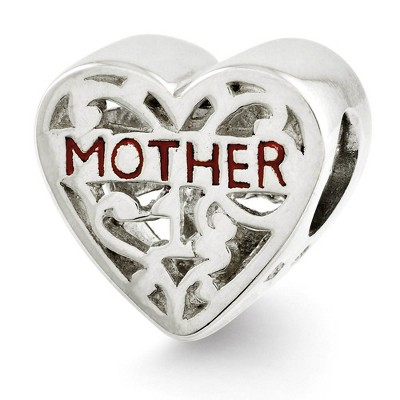 Black Bow Jewelry Sterling Silver & Red Enameled Mother Filigree Heart Bead Charm