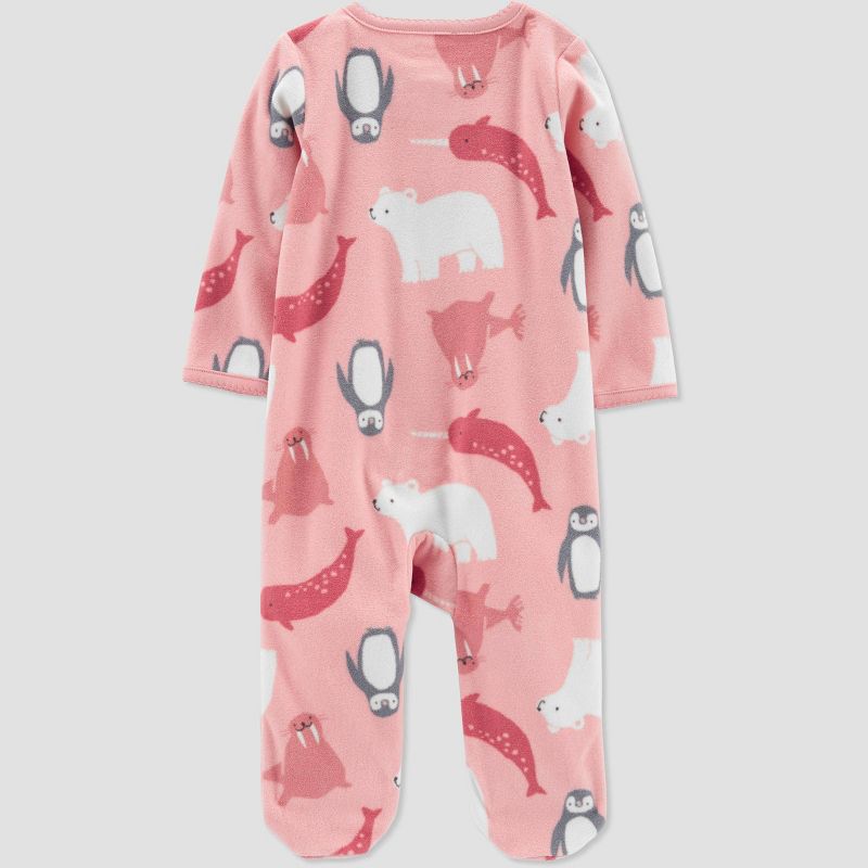 Carter's Just One You®️ Baby Girls' Sea Animals Fleece Footed Pajama - Rose Pink , 3 of 6