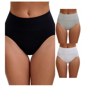 INSPIRE CHIC Women's High Waist Tummy Slimming Elastic Briefs Breathable Butt Lifter Underwear 3 Packs - 1 of 4