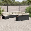 vidaXL 12 Piece Patio Sofa Set with Cushions Black Poly Rattan - Black and Cream Without Table - 2 of 4