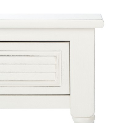 Tate Distressed White Wood Accent Table with Carved Details