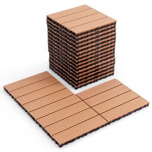 Tangkula 18PCS Interlocking Deck Tiles 12" x 12" Waterproof All Weather Flooring Covering - 1 of 4
