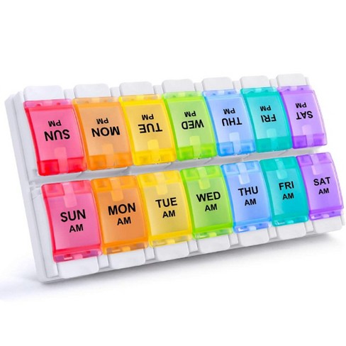 Sukuos Am Pm Weekly 7 Day Pill Organizer, Large Pill Cases W/ Push