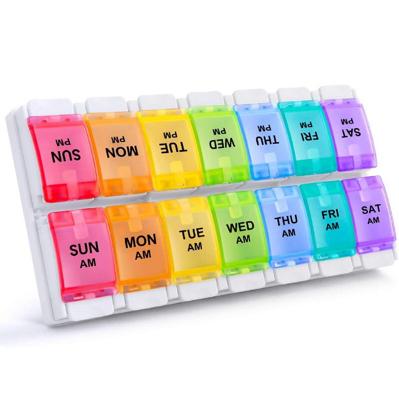 Sukuos AM PM Weekly 7 Day Pill Organizer, Large Pill Cases w/ Push Button Design, 1 of 7
