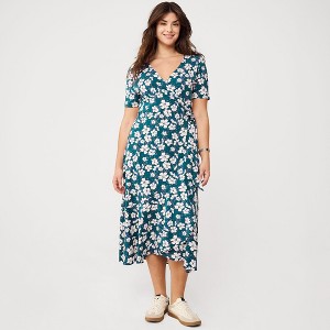Women's Cotton Modal Vneck Wrap Midi Dress - 1 of 4