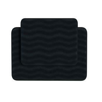 Hastings Home Memory Foam Bathroom Rug With Wavy Microfiber Top - Black, Set of 2