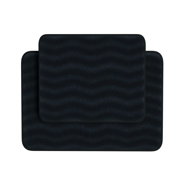 Hastings Home Memory Foam Bathroom Rug With Wavy Microfiber Top - Black, Set of 2, 1 of 8