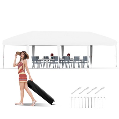 10x30 Pop Up Canopy with 8 Sidewalls-Heavy Duty Tent with Portable Roller Bag-3 Adjustable Height,8 Weight Bags,8 Stakes & 6 Guy Ropes