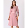 Hobemty Women's Elegant Office 3/4 Sleeve Tweed Trim Round Neck A-Line Dress - 2 of 4