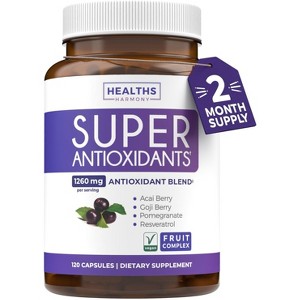 Super Antioxidants Supplement, Acai Berry Goji, Pomegranate & Trans Resveratrol, Herbal Formula for Overall Health, Health's Harmony, 60, 120 or 180ct - 1 of 4