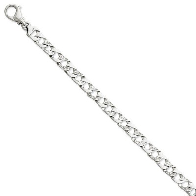 Black Bow Jewelry Men's 14k White Gold, 7.5mm Fancy Curb Link Chain Bracelet