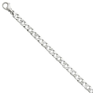 Black Bow Jewelry Men's 14k White Gold, 7.5mm Fancy Curb Link Chain Bracelet - 1 of 4