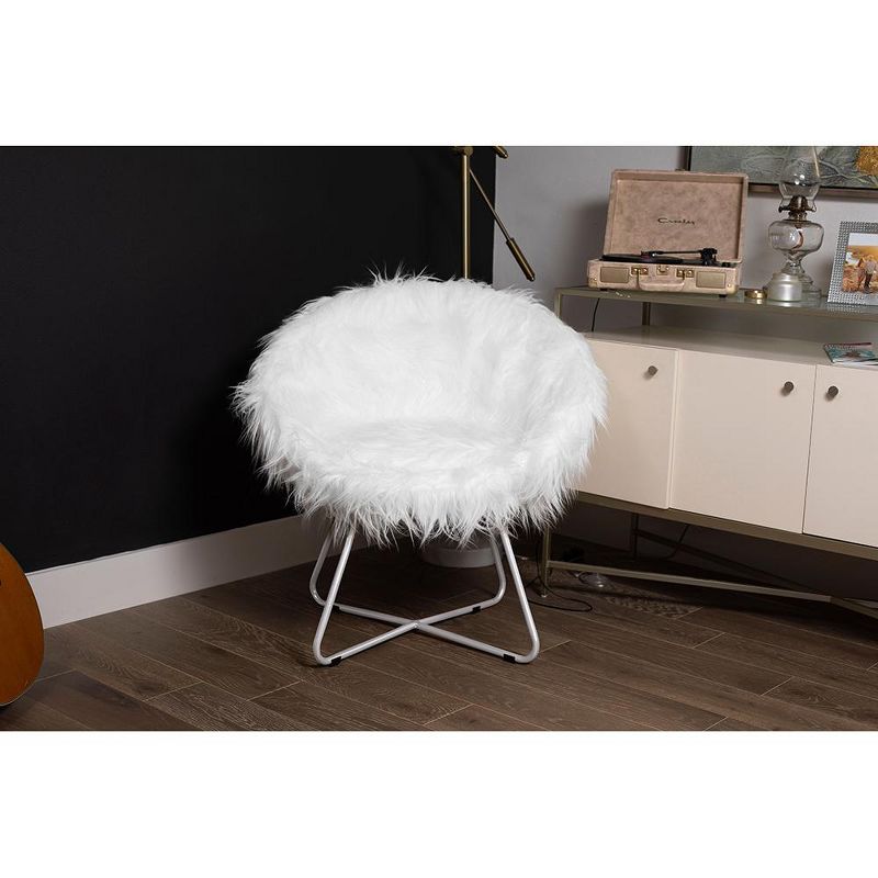 BirdRock Home White Faux Fur Papasan Chair with Silver Legs, 4 of 7