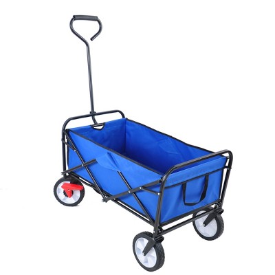 FURNIinspire Wheelbarrows And Lawn Carts Folding Wagon Cart, Collapsible Garden, Beach And Shopping Utility Cart With Handle, Blue, 41“*21"*46"