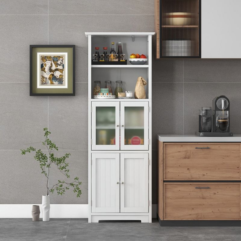 Tangkula Bathroom Tall Storage Cabinet Linen Tower w/ Glass Door & Adjustable Shelf White, 2 of 11