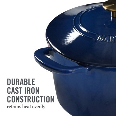 Navy Blue 7qt Enameled Cast Iron Dutch Oven with Gold Knob