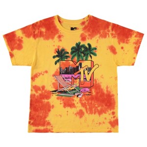 Mens MTV Tie Dye Shirt - #TBT Mens 1980's 1990's Music Television Clothing - Classic I Want My MTV T-Shirt (Yellow Swirl, Small) - 1 of 4