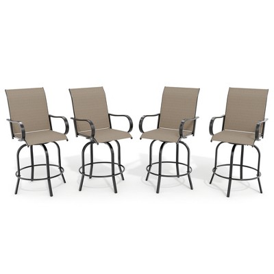 Outdoor Swivel Bar Stools Set of 2, Patio Swivel Bar Stools Chair, All Weather High Back and Armrest Patio Chairs for Deck Lawn Garden Backyard