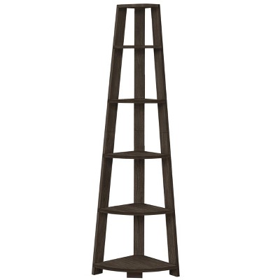 Bookshelf, Bookcase, Etagere, Corner, 5 Tier, 72"h, Office, Bedroom, Brown Laminate, Contemporary, Modern