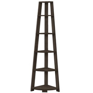 Bookshelf, Bookcase, Etagere, Corner, 5 Tier, 72"h, Office, Bedroom, Brown Laminate, Contemporary, Modern - 1 of 4