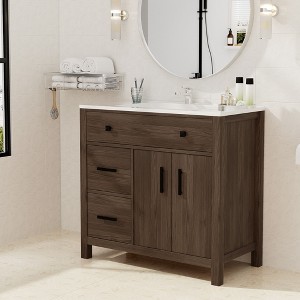Hyleory KD Freestanding Bathroom Vanity with Resin Single Sink, 24" and 36" available - 1 of 4