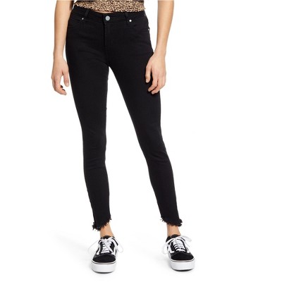 Articles of Society Womens Aymmetrical Frayed-Hem Skinny Fit Jeans
