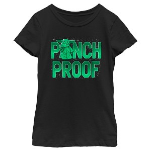 Girl's Star Wars: The Mandalorian Grogu St. Patrick's Day Galaxy Stars Pinch Proof T-Shirt - 1 of 4