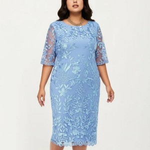 chinese dress ladies Kiyonna Plus Size Starry Sequin Lace Cocktail Dress - Teal Topaz main image 1