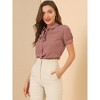 INSPIRE CHIC Women's Retro Dots Print Bow Tie Peter Pan Collar Chiffon Blouse - 2 of 4