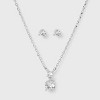 Silver Plated Cubic Zirconia Drop Pendant Necklace and Stud Earring Set 2pc - A New Day™ Silver - 2 of 4