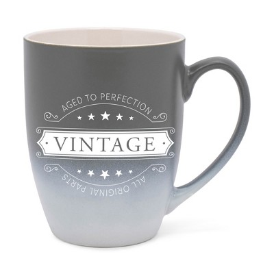 Elanze Designs Aged To Perfection Vintage All Original Parts Two Toned Ombre Matte Gray and White 12 ounce Ceramic Stoneware Coffee Cup Mug