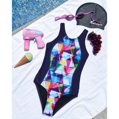 Charmo Girls Print One Piece Swimsuits Athletic Racerback Bathing Suit Purple Size 11-12 Years — фото 3