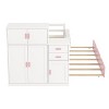 TIRAMISUBEST 95.5in Twin Size Wood Platform Bed with Guardrails Kids Bed Children's Bed Frame Pink - 3 of 4