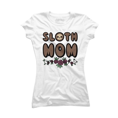 Junior's Design By Humans Sloth Mom Flowers By SlothgirlArt T-Shirt