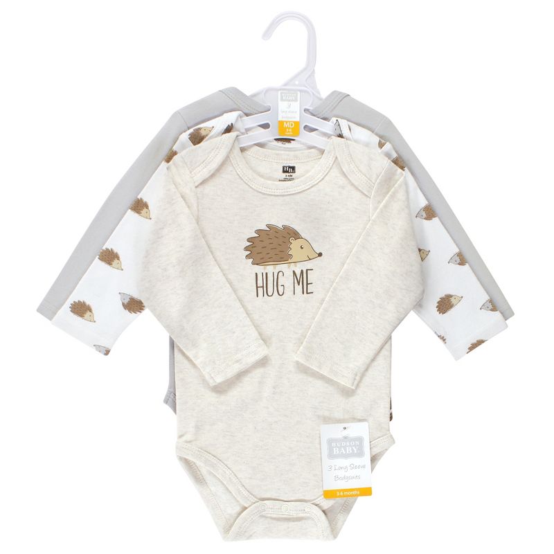 Hudson Baby Unisex Baby Cotton Long-Sleeve Bodysuits, Hedgehog, 2 of 6