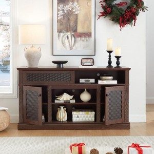 PAGED Embossed Pattern TV Stand, Traditional Entertainment Console with Sliding Door, TV Stands for Living Room - 1 of 4