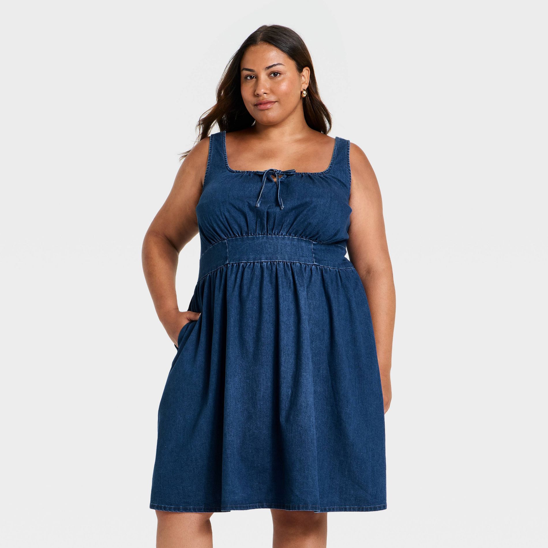 Women's Denim Midi A-Line Dress - Ava & Viv™ Medium Wash