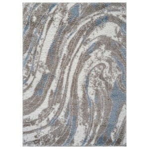 World Rug Gallery Marble Swirl Shag Rug – Blue – Medium Pile – Great for Living Room, Bedroom, or Entryway - 1 of 4