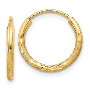 Black Bow Jewelry 1.5mm x 15mm 14k Yellow Gold Satin Diamond-Cut Endless Hoop Earrings - 1 of 4