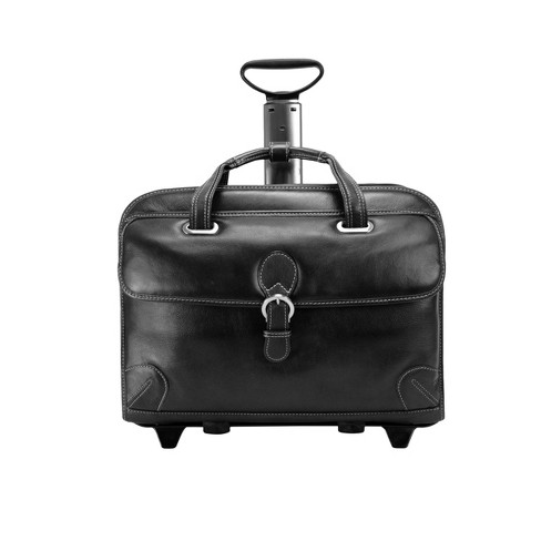 Siamod Carugetto 1 Leather Patented Detachable Wheeled Laptop Bag - Black