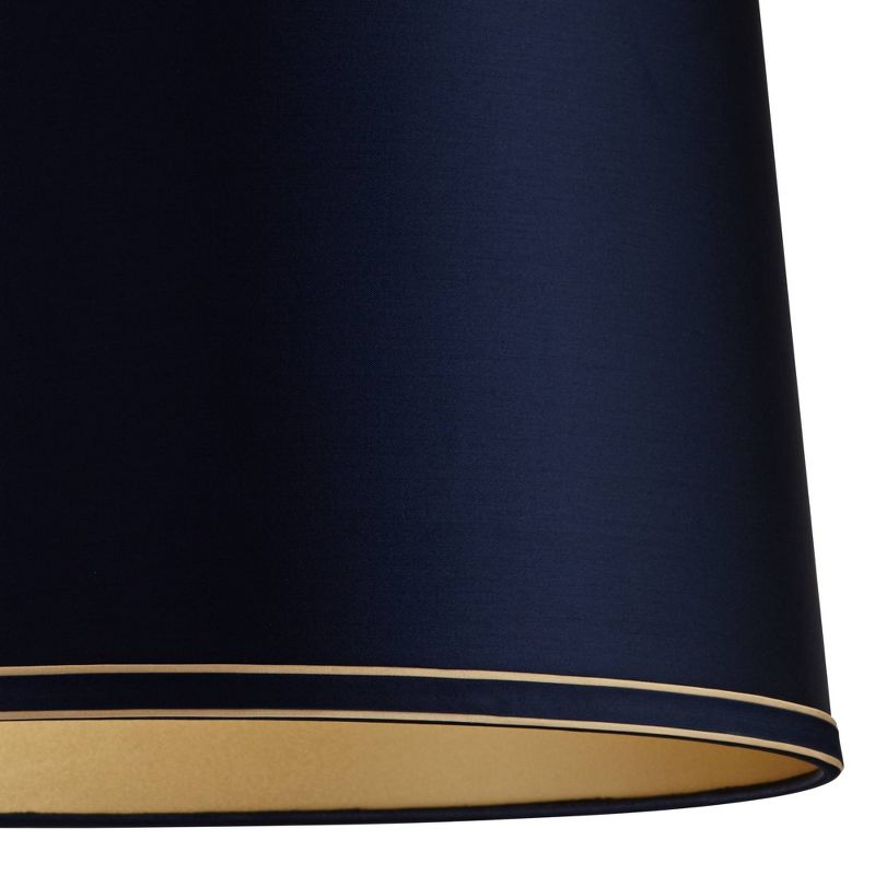 Springcrest Navy Blue Medium Drum Lamp Shade with Navy and Gold Trim 14" Top x 16" Bottom x 11" High (Spider) Replacement with Harp and Finial, 3 of 8