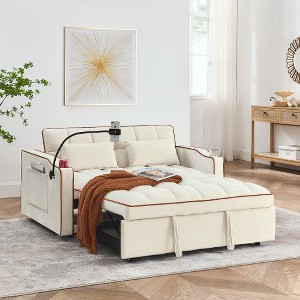 CAVINAS Velvet Pull-Out Sofa Bed, Versatile Foldable Sofa, Modern Loveseat Sofa with Usb Port/Ashtray/Swivel Phone Stand, Sleeper Sofa Couch - 1 of 4